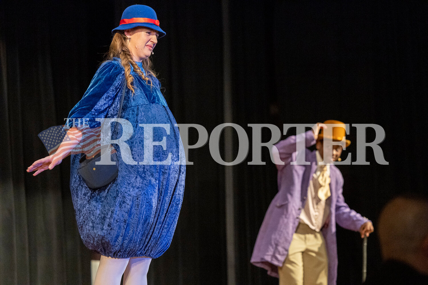 Violet Beauregarde played by Caroline Gorance blows up after eating defective gum during Willy Wonka Saturday, March 23.